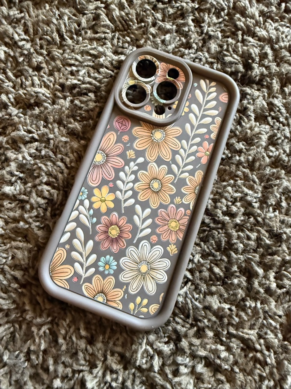 Floral Gray Protective Phone Case with Pastel Flower Design